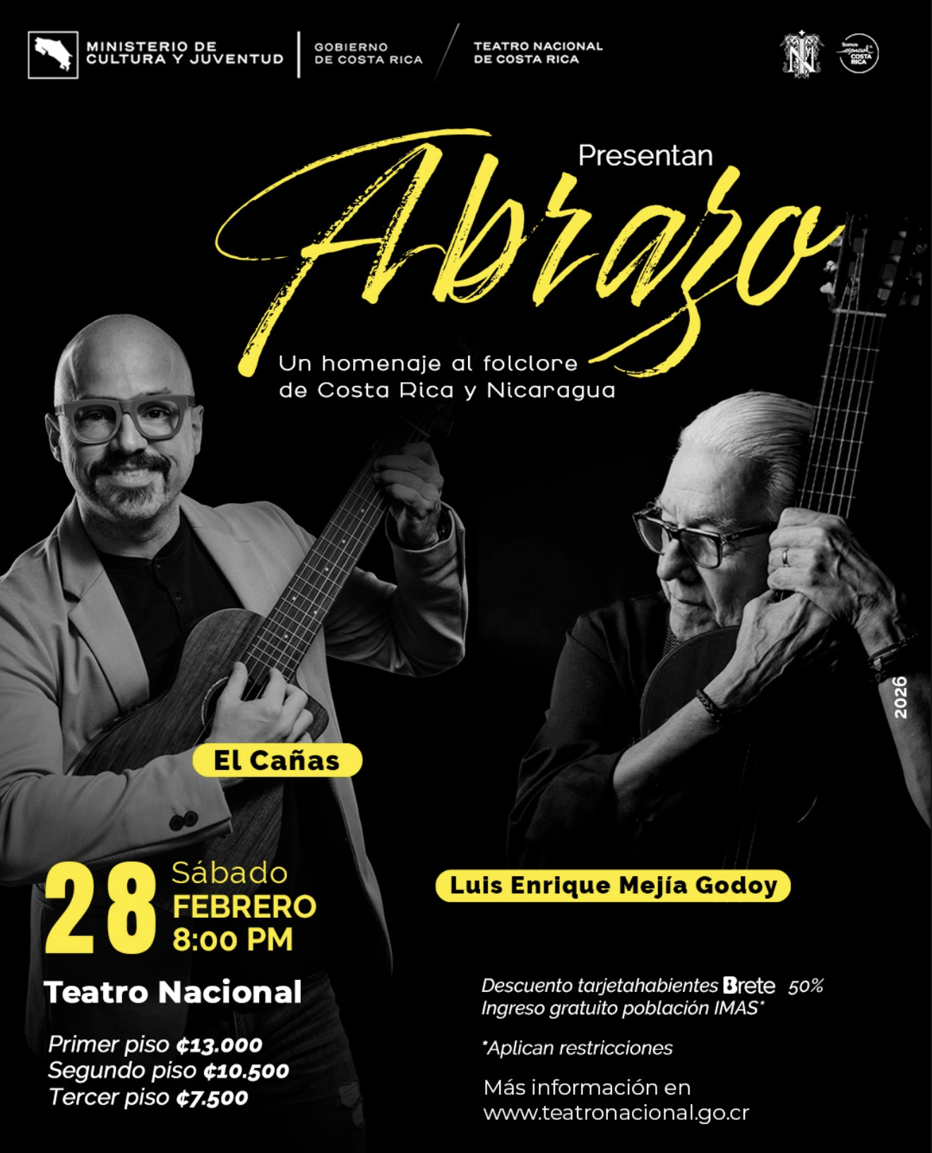 Este sábado en el Teatro Nacional__Luis Enrique Mejía Godoy y El Cañas presentan ABRAZO: Declarado de Interés Cultural